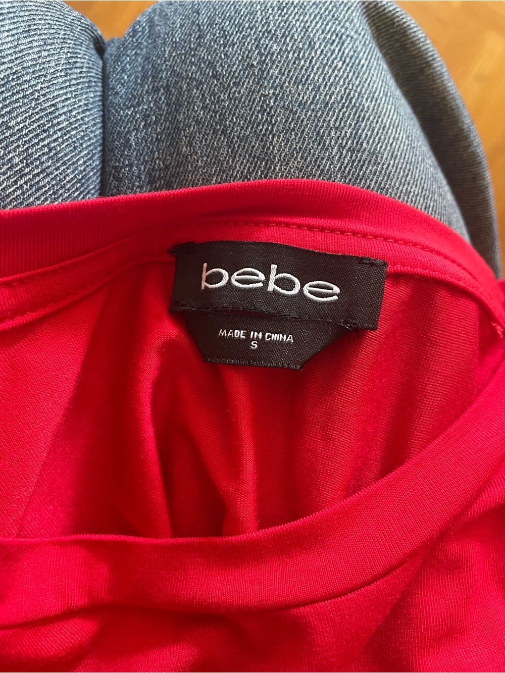 bebe Red Short Sleeve Logo Tee with Crystal Accents - Picture 4 of 4